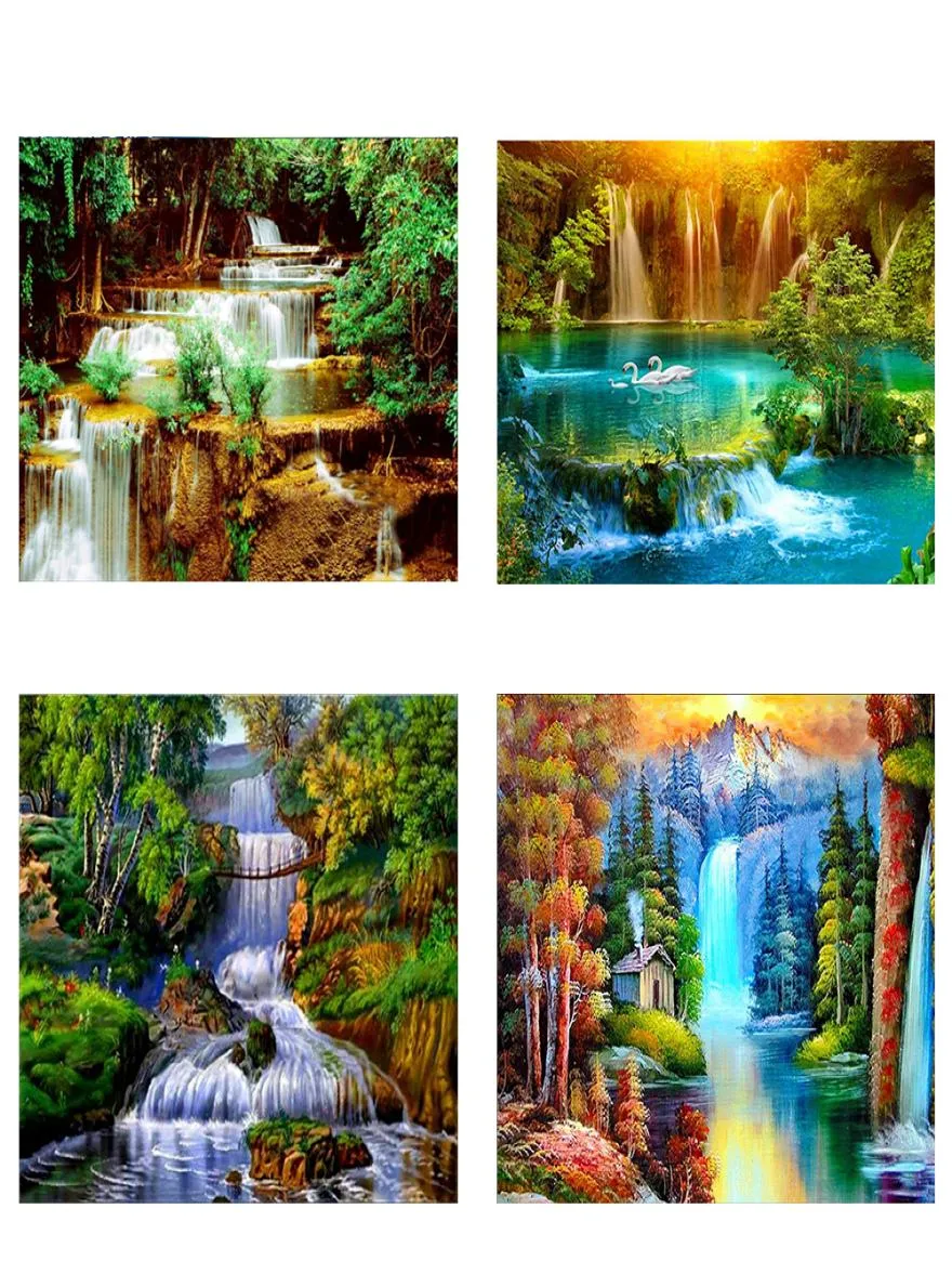 4pieceslot DIY Waterfall 5d Diamond Målning Full rund borrlandskap broderi Cross Stitch Wall Art Home Decor6877547