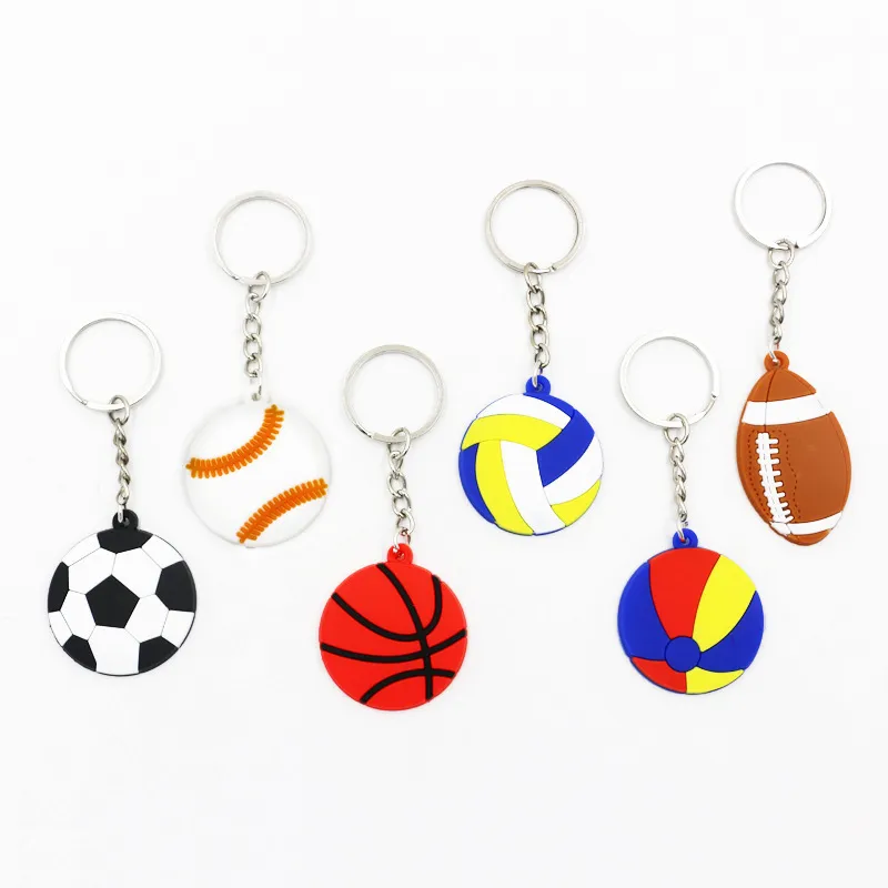 Créatif Keychain Pendant Football Baseball Basketball Volleyball Bel Ball Rugby Key Chain PVC Keyring Small Gift