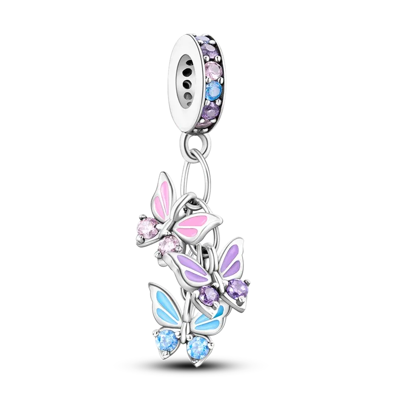 Bracelet à breloques pandoraly en argent Sterling 925, perles à breloques en forme de fleur et de papillon coloré