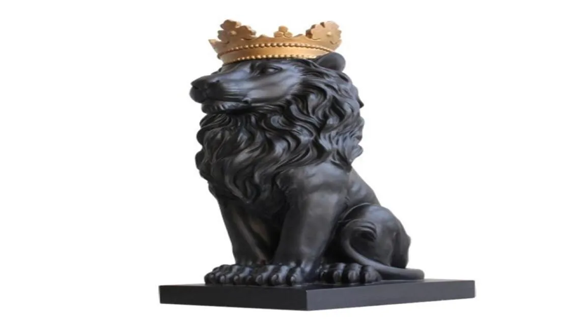 Black Crown Lion Statue Handikraftdekorationer Juldekorationer för hemskulptur Escultura Heminredningar TILLGIFIKER T2006156685