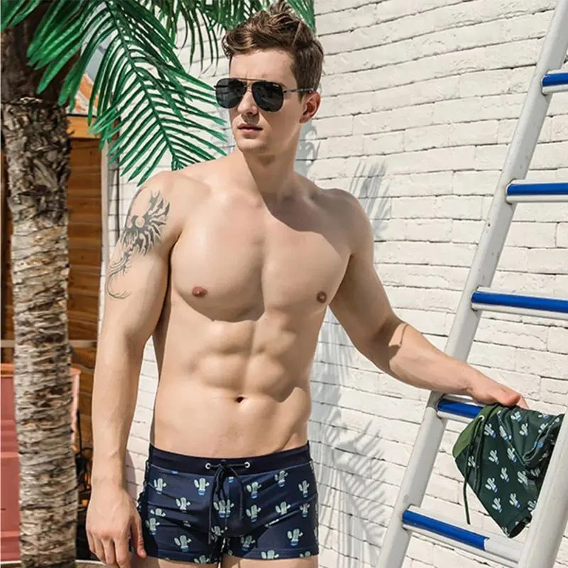 Men's Shorts Summer Mens Wind Cactus Print Lace Swimwear Beach Board Briefs Man Swimming Trunks Sportswear Beachwear Fitness Quick Dry