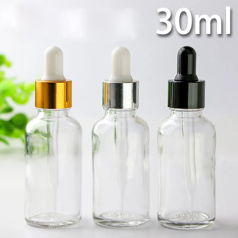 Transparent glas kosmetiska droppflaskor 30 ml för essens