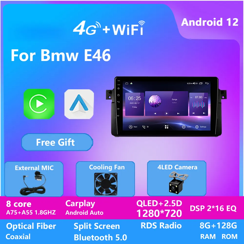 Lecteur de voiture Android Radio stéréo vidéo pour BMW E46 2000-2006 Navigation GPS 128G ROM Bluetooth WIFI lien miroir