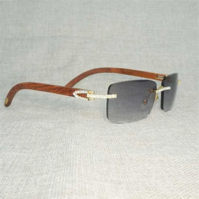 20% rabatt för lyxdesigners Rhinestone Natural Wood Rimless Men Träfyrkantig glasögon Retro Stone Shades Oculos Eyewear For Club Summer