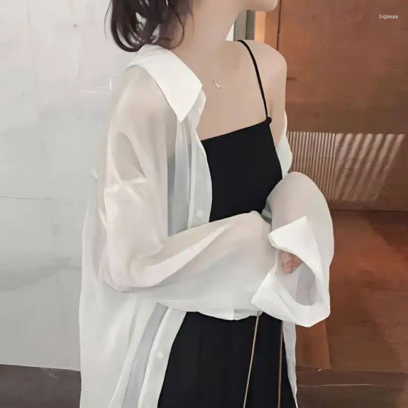 Chalecos de mujer Mujer Hada Protector solar Cardigan Suelto Blanco Camisa de gasa Abrigo