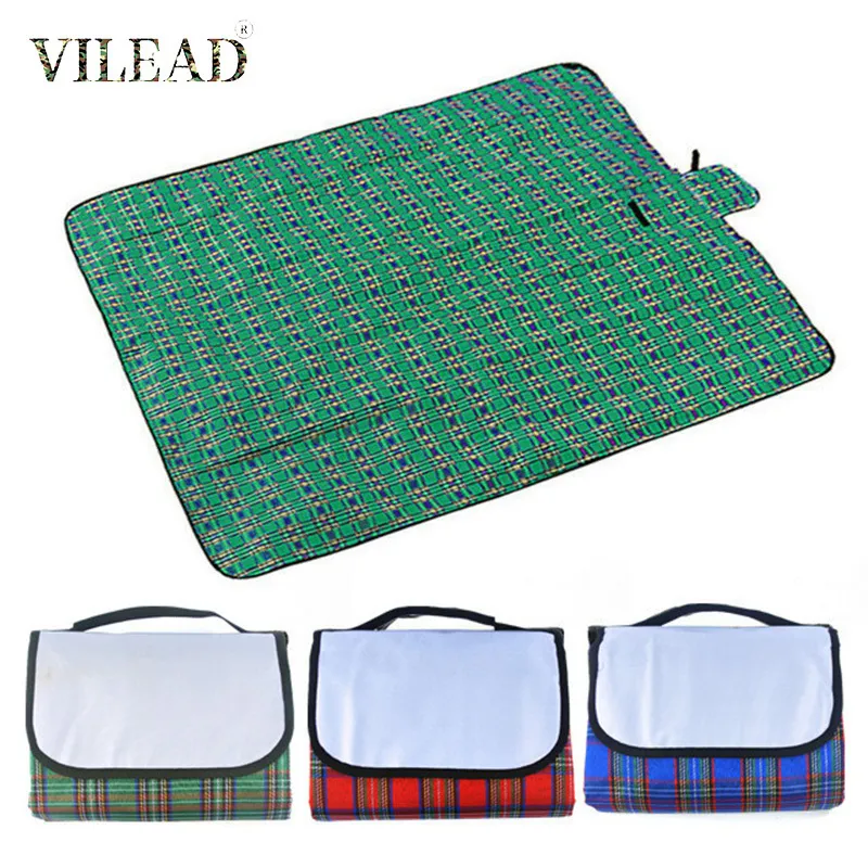 Almohadillas para exteriores Vilead Estera de picnic impermeable plegable Cojín ligero con patrón a cuadros a prueba de humedad Sueño Camping Accesorios al aire libre 230404