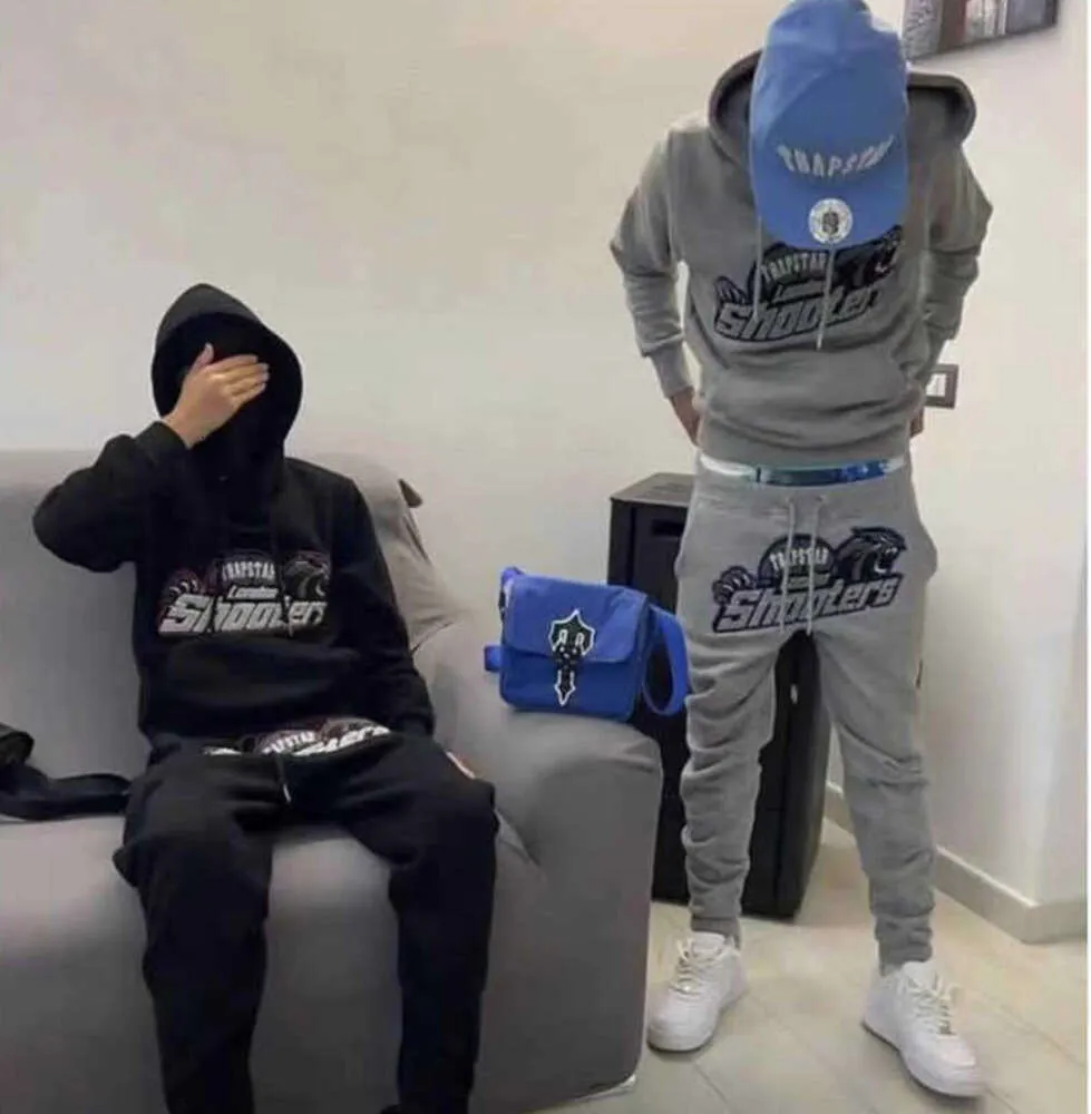 Men's Tracksuits Shooting Trapstar Ss New Gray Tiger Head Embroidered Towels Cotton High Quality Fleece Jacket with Hood Pants YU8825