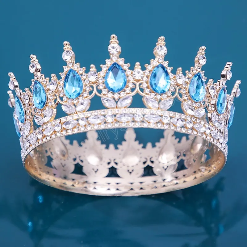 Luxo Princesa Cristal Blue Crystal Tiara Crown for Women Party Wedding Rhinestone Bridal Crown Hair Acessórios