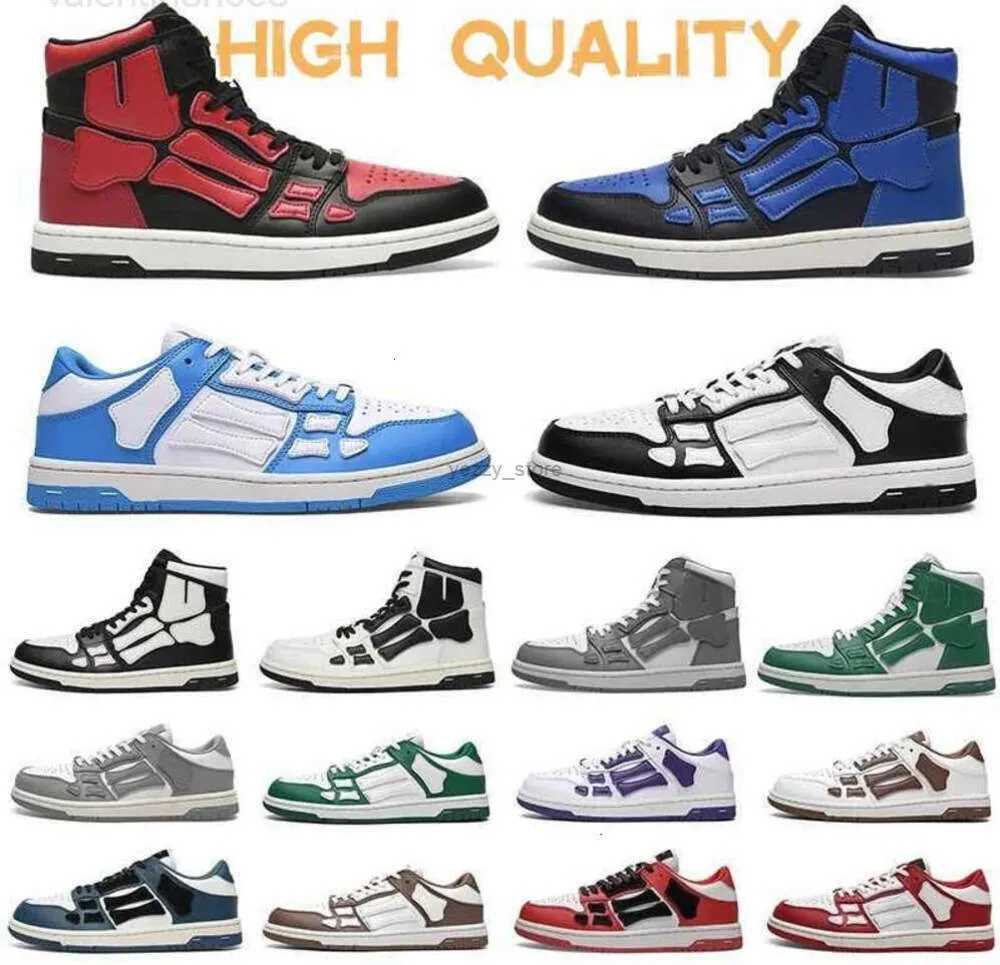 2023 Novo Amri Skel Top Hi Sneakers Bandana Primavera Sneaker Amirl Homens Mulheres Sapatos Casuais Designer Baixo Sapato Couro Ossos Applique Superior Eva Footbed 011