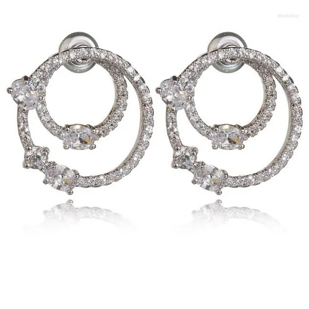 Halsbandörhängen Set Double Round Geometric Size Circle Zircon Two Ear Studs