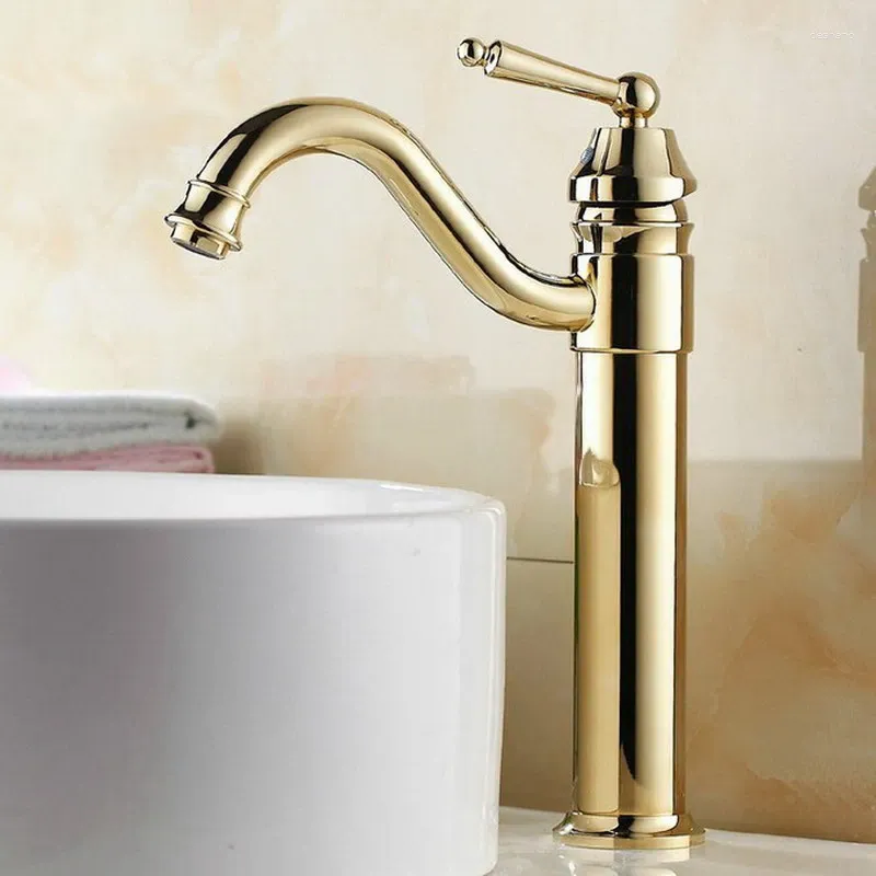 Küchenarmaturen Luxus Goldfarbe Messing Waschbecken Wasserhahn Einhebelmischer Wasserhahn Schwenkauslauf Agf055