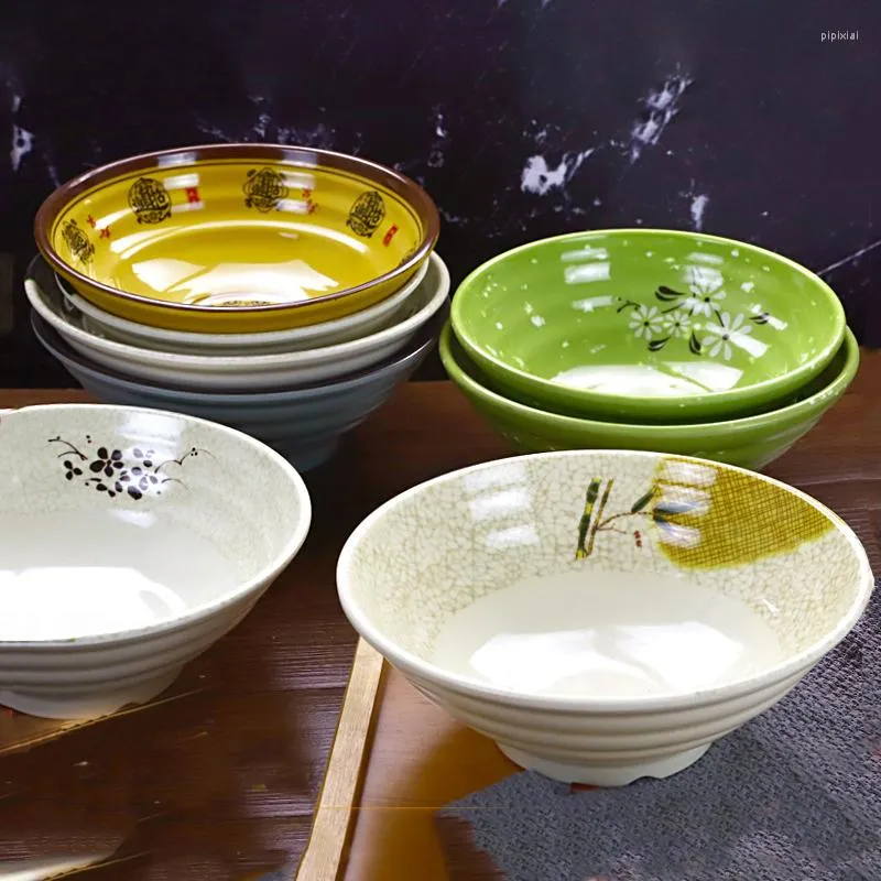 Bowls 7 8 9 Inch Japanese Household Ramen Bowl Miso Soup Noodle Restaurant Imitation Porcelain Plastic Fruit Salad Tableware