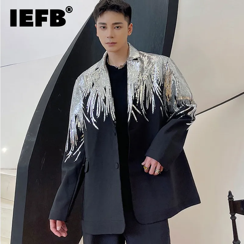 Men's Suits Blazers IEFB Heavy Craft Embroidery Sequin Trend Casual Men's Blazer Autumn Fashion fit Jacket Streetwear Suit Coat 9Y9245 230404