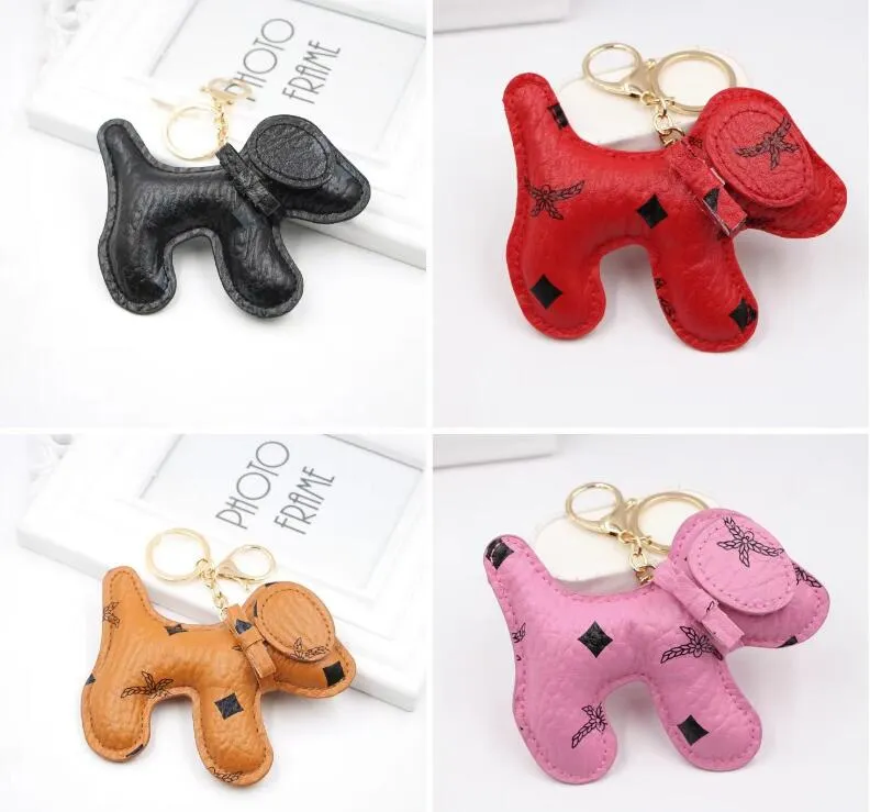 Keychains Lanyards Designer Cartoon Animal Small Dog Creative Key Chain Accessories Key Ring PU Leather Letter Pattern Car Keychain Jewelry Gifts Accessories