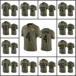 Football Jerseys Cleveland''Browns''4 Deshaun Watson 2 Amari Cooper 24 Nick Chubb Custom Women Youth'' Olive 2022 Salute To Service Limited Jersey