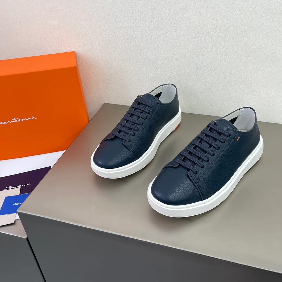 Men Shoes Santoni Full Grain Leather Sneakers Logo Patch Lace Up 39 44  Perfect Original Box From 186,32 € | DHgate