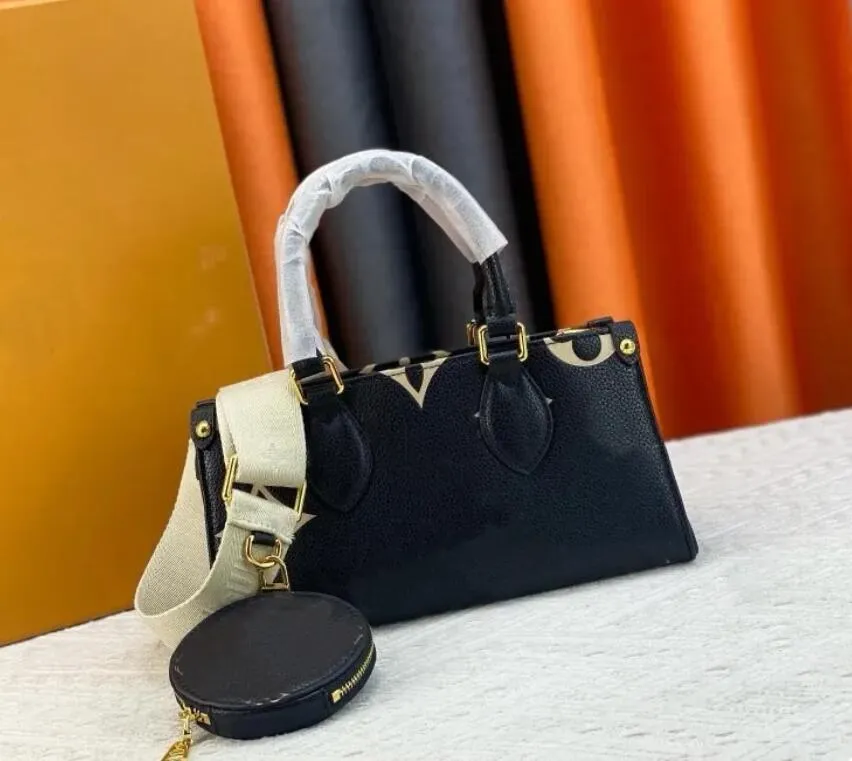 Women`s Onthego Designer bags handbags East West Luxury Cross body Bag Leather Shoulder Bags Crossbody Bag  Handbag Women`s Makeup Bags Purse Black Embossed 25cm