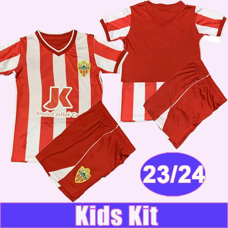 2023 24 Almeria Kids Kit Soccer Jerseys Edgar Baba Akieme Kaiky #5 Robertone Ramazani Chumi Home Football Shirts Kort ärmuniformer