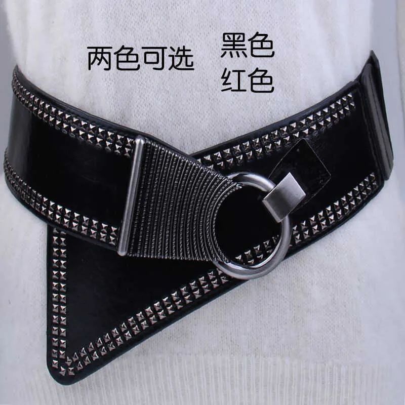 Belts Ladies Oblique Wide Waist Seal Black Fashion Rivet Punk Style Versatile Wide Belt With Dress Elastic Decorative Belt Z0404