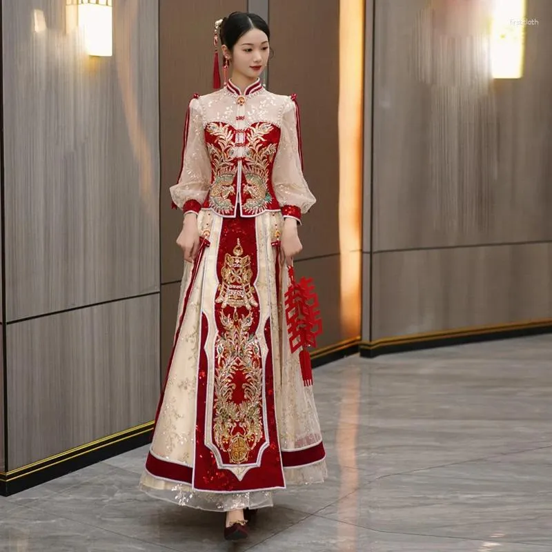 Luxury Champagne Xiuhe Suit Modern Chinese Wedding Dress, East Asian  Bridal Apparel, Show-Quality, Improved Traditional Design, Buy Now!