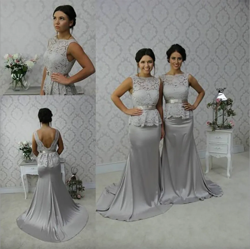 2023 Elegant Bateau Neck Sleeveless Bridesmaid Dresses Evening Dress Backless Lace Bridesmaid Dress Mermaid Sweep Train With Sash Bow