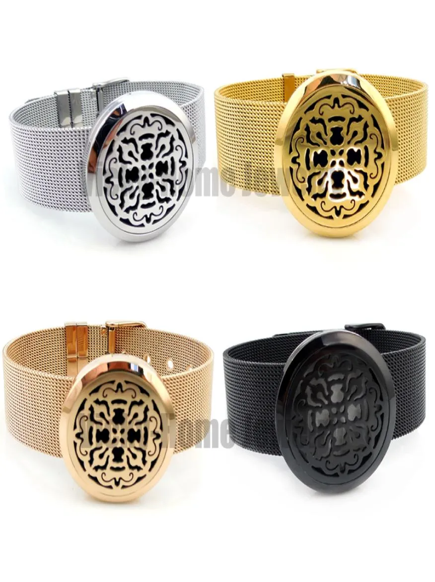 Round Silver Old World (30mm) with Stainless Steel Metal Mesh Band / Essential Oils Diffuser Locket Bracelet9058758