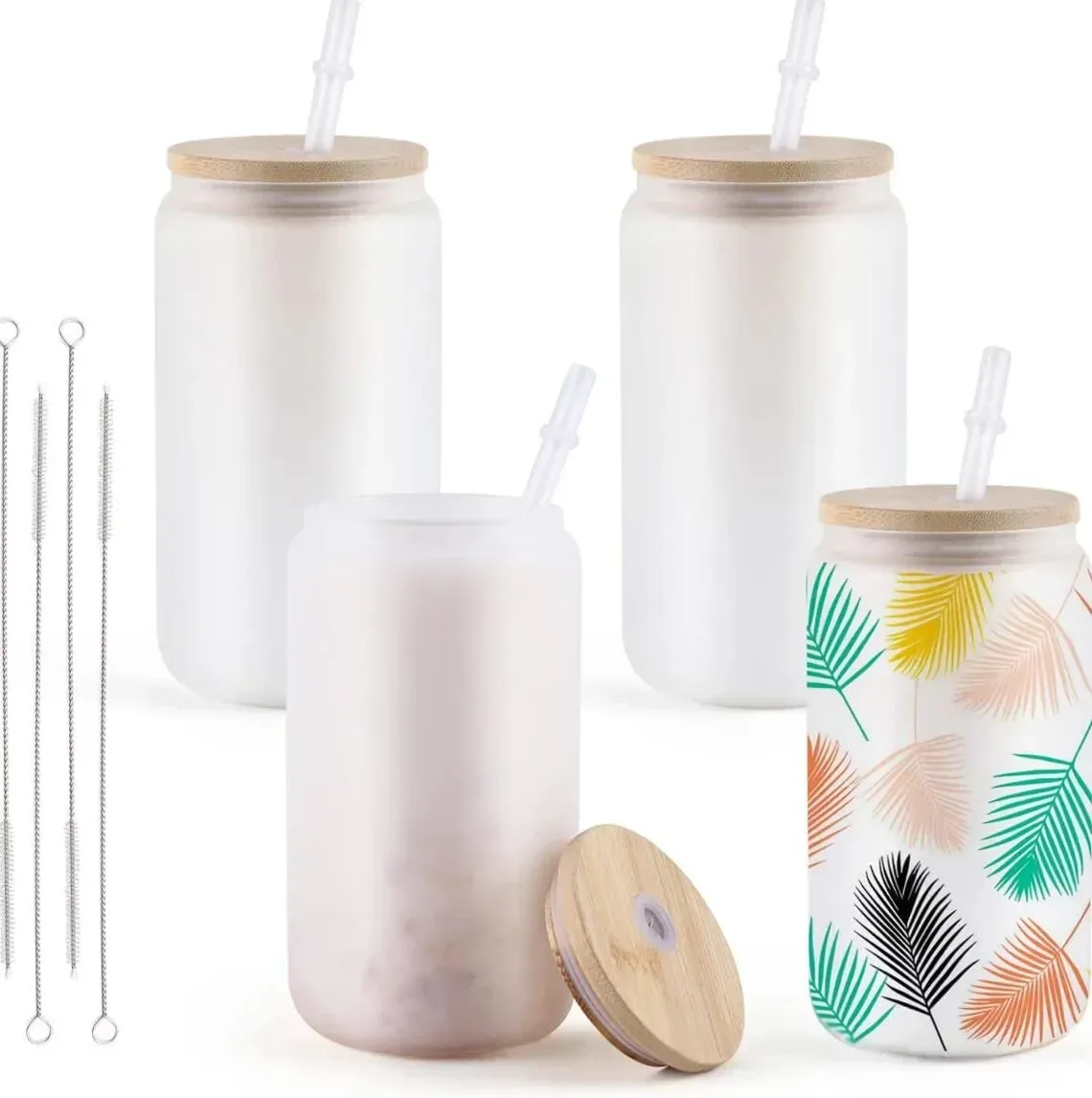 USA Warehouse 16oz Frosted Sublimation Tumblers med Bamboo Lid Lätt att sublimat Tumbler Blanks DIY för Iced Coffee Cups Gifts NYA