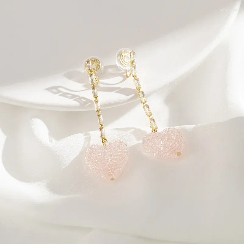 Boucles d'oreilles à dos délicat, luxe, pompon en cristal, amour, mode douce, bobine de moustique, sans perçage, Clip d'oreille