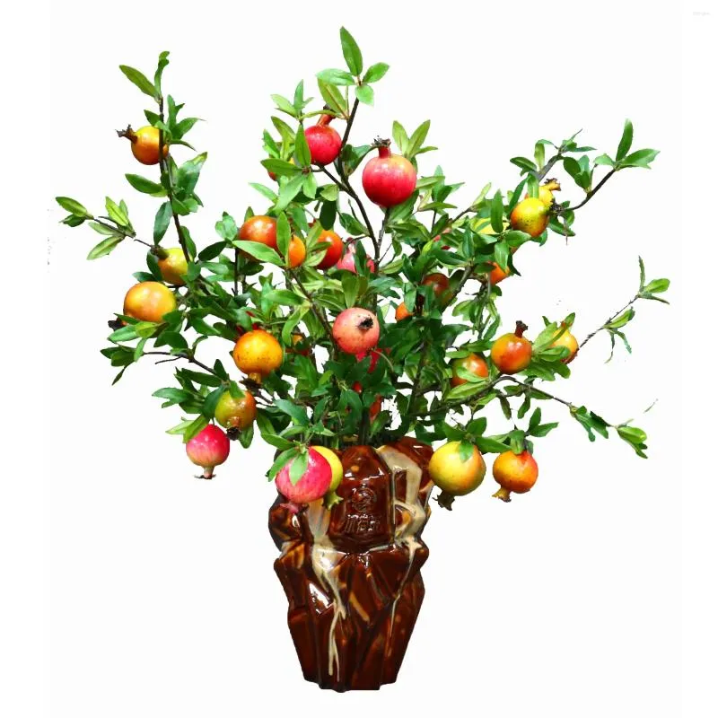 Decoratieve Bloemen Handgemaakte Home Decor Bruiloft El Restaurant Kunstplanten Sets Granaatappel Met Keramiek Vaas