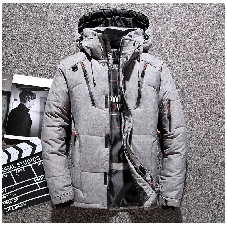 Men's Hooded Down Jacket Winter Men's Coat Warm Breathable Long Sleeve Zipper Polyester Fabric 80% White Duck Down Coat Casual Fashion Style