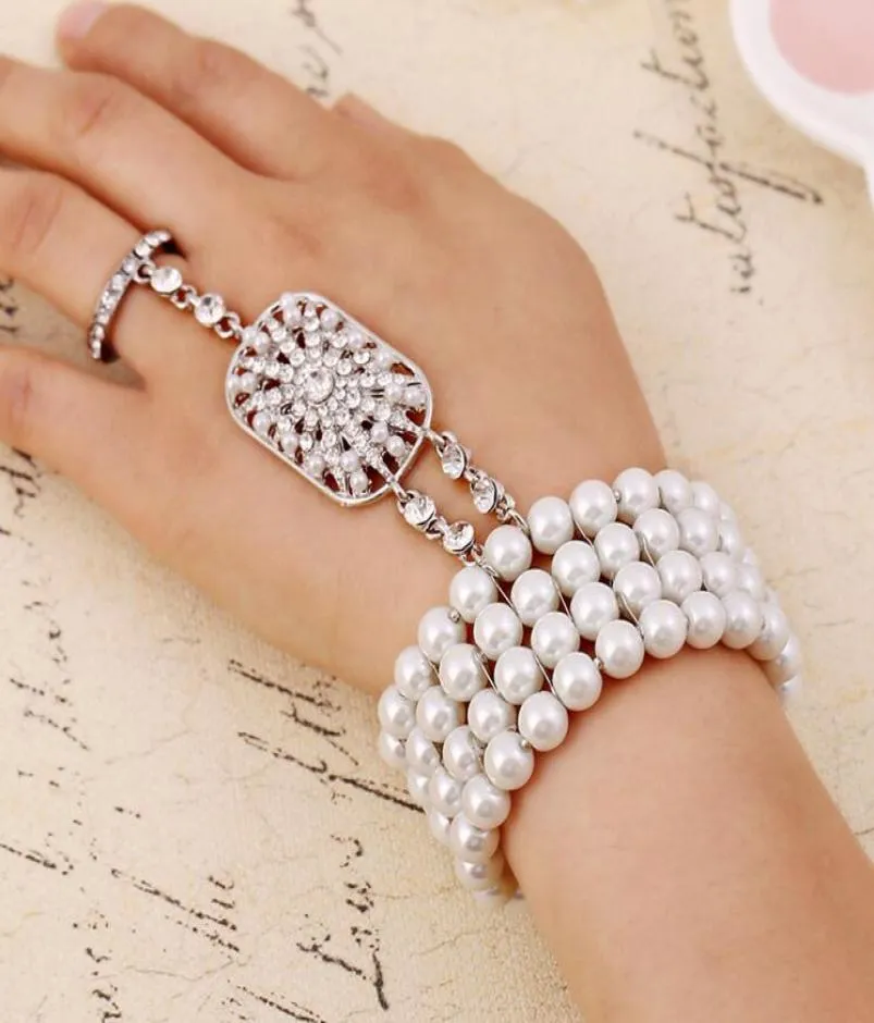 New Wedding Bridal Party Prom Jewelry Crystal Rhinestones Diamonds Bracelet With Ring Wristband Bracelet2414060