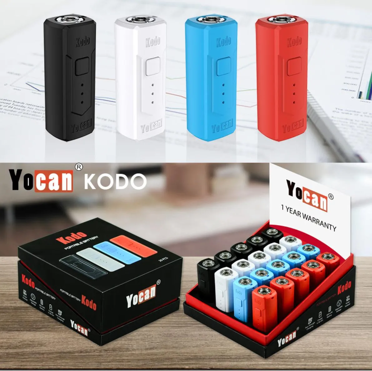 Original Yocan Kodo Battery Mod 400mAh E Cigarette Batteries Preheat VV