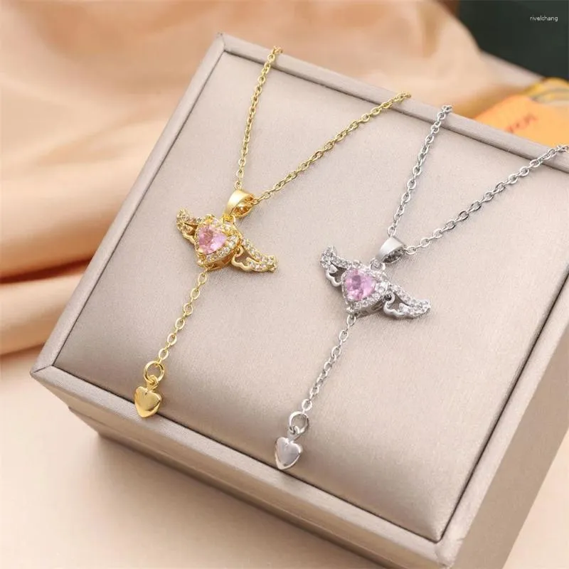 Pendant Necklaces Angel Wing Heart Necklace For Women Luxury High-end Titanium Stainless Steel Jewelry Fashion Chain Accessories Gifts