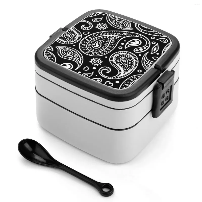 Servis svartvitt paisley tryckmönster design bento box skola barn lunch rektangulär läcksäker behållare