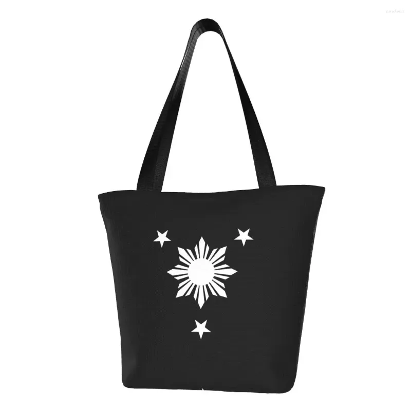 Shopping Bags 3 Stars And A Sun Philippines Flag Grocery Funny Printing Canvas Shopper Tote Shoulder Bag Large Capacity Handbag