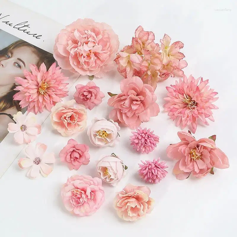 Fleurs décoratives 17 pièces Rose pivoine artificielle faux pour la décoration de la maison décorations de mariage ornements Bouquet guirlande accessoire