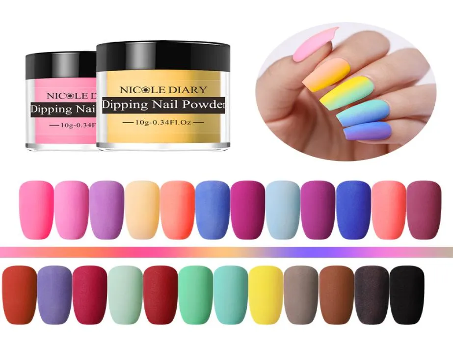 NICOLE DAGBOEK 10g Matte Kleur Dompelen Nagelpoeder Natuurlijke Droge Nail Art Decoratie Zonder Lamp Cure Nail Dust Decors2998359