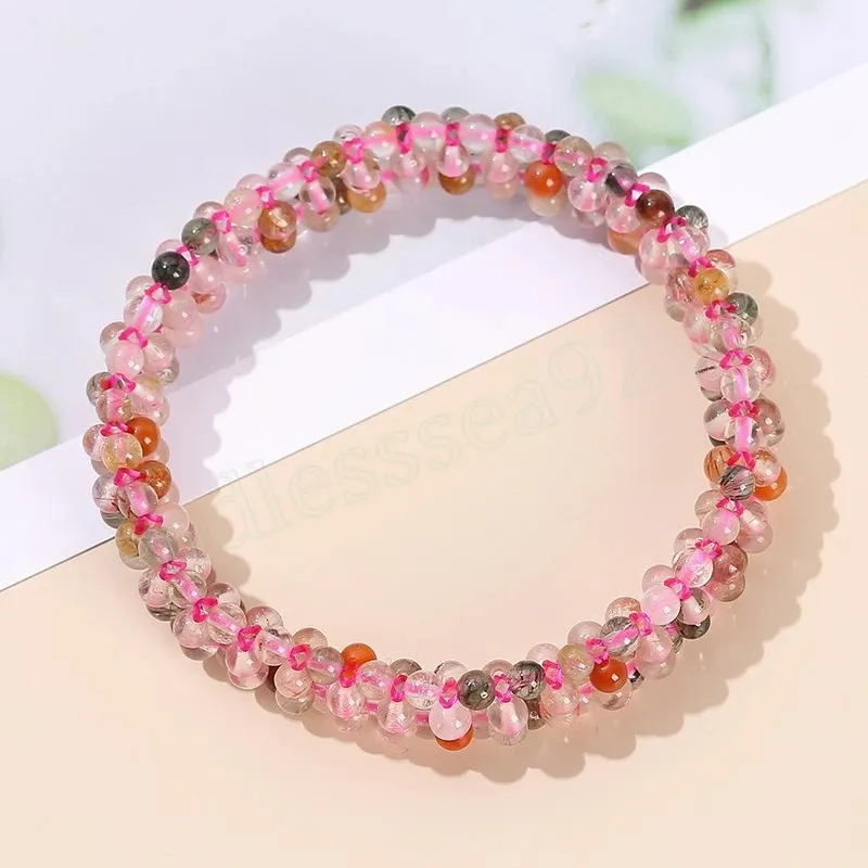 Braccialetti intrecciati di quarzo rutilato colorato naturale Donna Elegante 4 mm di perline sottili fatte a mano con pietre preziose elastiche Gioielli di energia ragazze