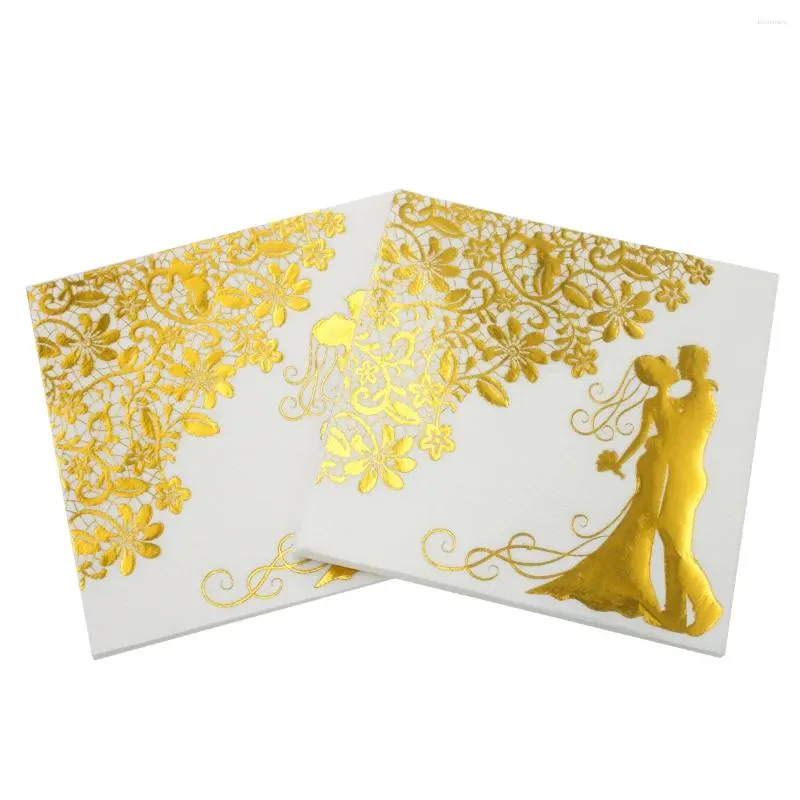 Tabellservett 5 Packar Bröllopspapper servetter Sparkla Goldennapkins mönster Decoupage Tissue för Xmas Decor Party