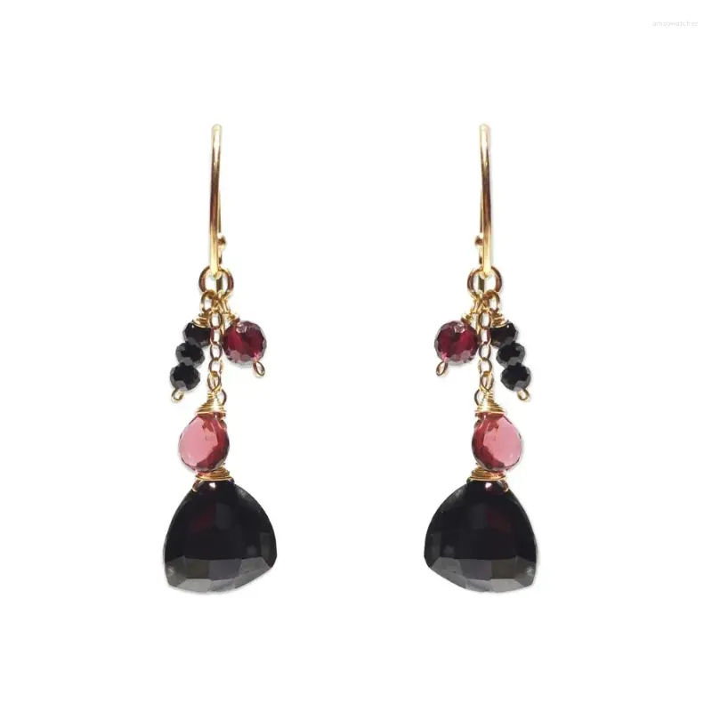 Dangle Earrings Lii Ji Natural Triangle Black Spinel Red Garnet 925 Sterling Silver 18K Gold Plated Handmade Drop Elegant Jewelry