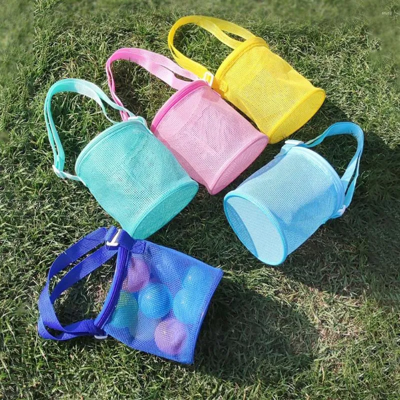 Shopping Bags Mesh Beach Bag For Kids Toy Organizer Net Zipper Adjustable Shoulder Strap Storage Pouch Child Shell Collecting Round Bucket