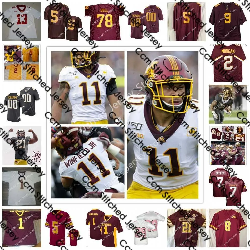 Ncaa Minnesota Golden Gophers Ed Maglia da calcio 0 Rashod Bateman 28 Jason Williamson 13 James Gordon Iv 25 Benjamin St-juste 2 Tanner