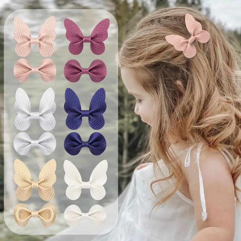 Hair Accessories 1PCS Baby Girl Lychee Pattern Butterfly Hairpin Solid Color Round Ear Bangs Clip Children's Women's