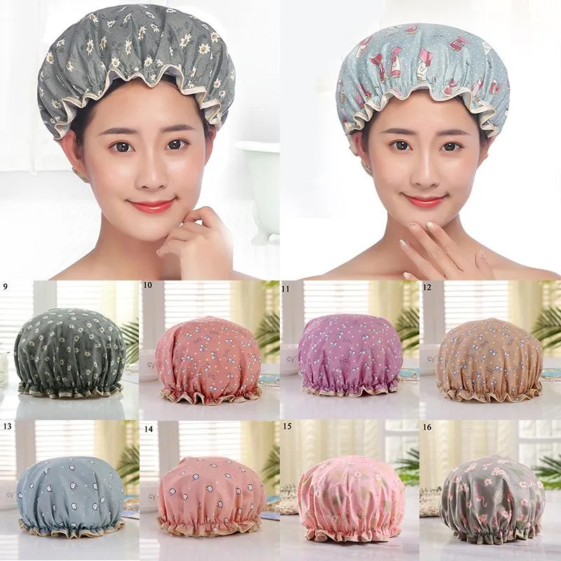 Beanies Beanie/Skull Caps 1Pcs Bathing Cap Cartoon Double Layer Waterproof Polyester Cotton Hair Cover Multicolor Shower Hats Bathroom