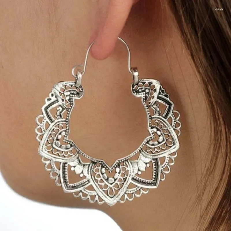 Boucles d'oreilles créoles Vintage couleur argent Antique, goutte sculptée pour femmes, Piercing ethnique, bijoux de fête, cadeaux tendance 2023