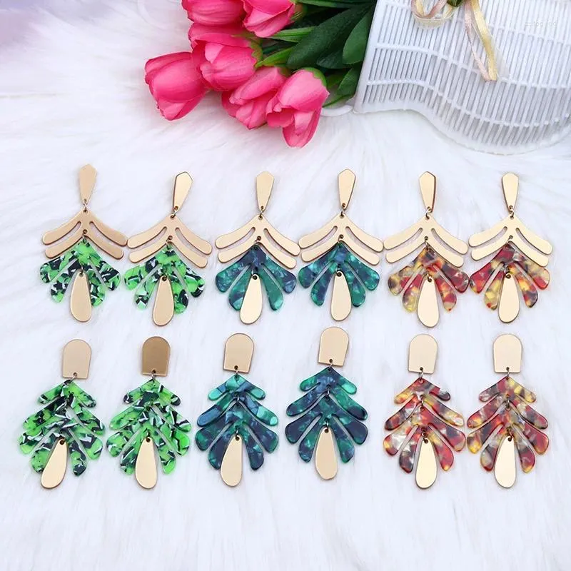 Boucles d'oreilles pendantes bohème coloré acrylique plante feuilles goutte boucle d'oreille pour les femmes creux Simple mode été déclaration Bijoux Bijoux