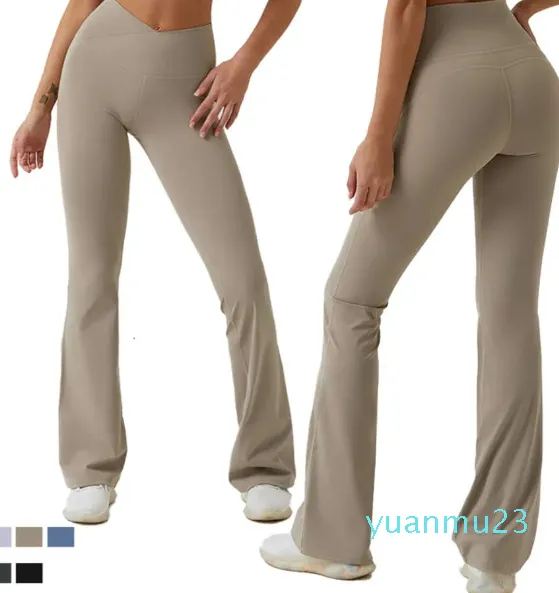 Lu Yoga-Hose Lemon Algin Damen ausgestellte Leggings, Bell-Bottom-Hose für große Mädchen, hohe Taille, Fitnessstudio, Lemon, elastische Po-Lifting-Sporthose, LL Align-Sportkleidung