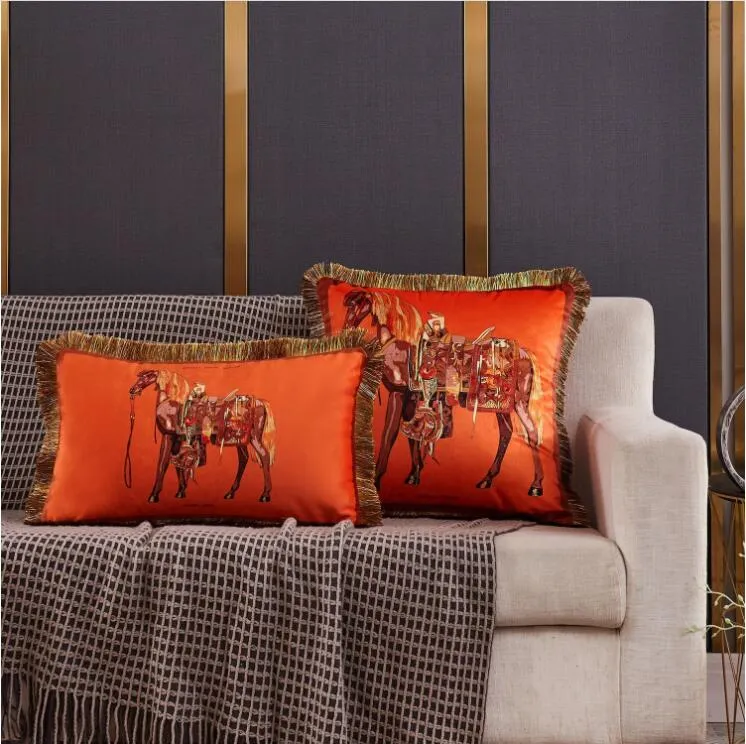 TOP Light Luxury Design Custom Horse Soft Cushion Cover Decorative Velvet Tassel Pillow Case