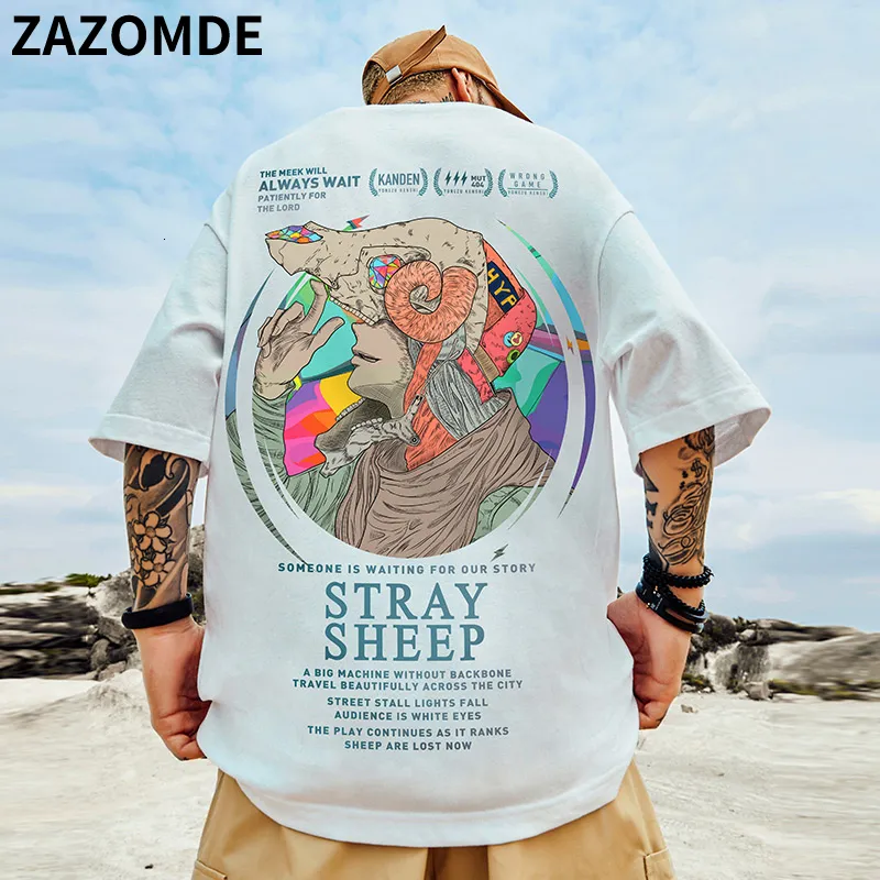 Mens Tshirts Zazomde Harajuku överdimensionerade tshirt Men Summer Cool Unisex Tops Hip Hop Funny Print Casual Cotton T Shirt Streetwear Loose 230404