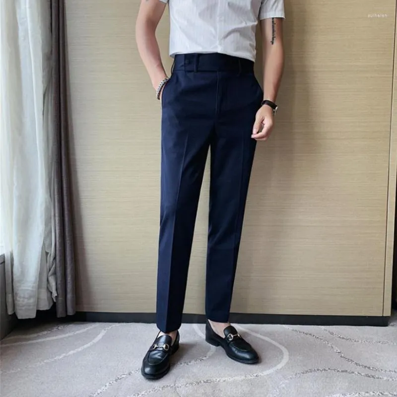 남자 양복 2023 봄 남자 바지 한국 슬림 한 캐주얼 발목 길이 스트리트웨어 고품질 블랙 블루 드레스 양복 바지